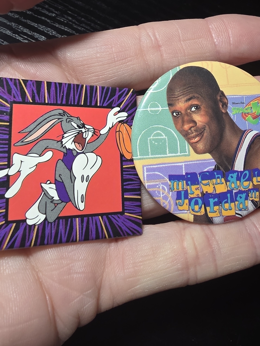 2 Vintage Space Jam Button Pin Back Looney Tunes Michael Jordan Bugs